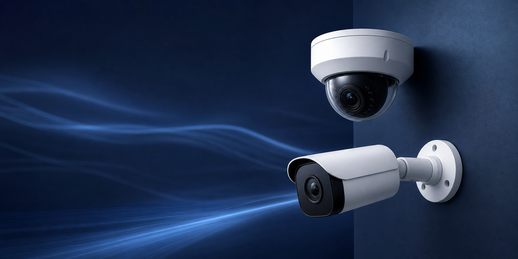 Modern dome and bullet CCTV cameras for professional security monitoring